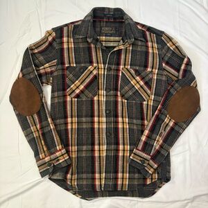 Pendleton Pawpine 100% Wool Tartan Plaid Button Down Shirt Elbow Patch Small